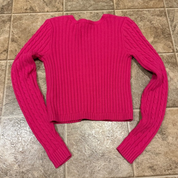 Hollister Hot Pink Cable Knit Cropped V-Neck Cardigan Sweater Womens Small - Picture 5 of 14